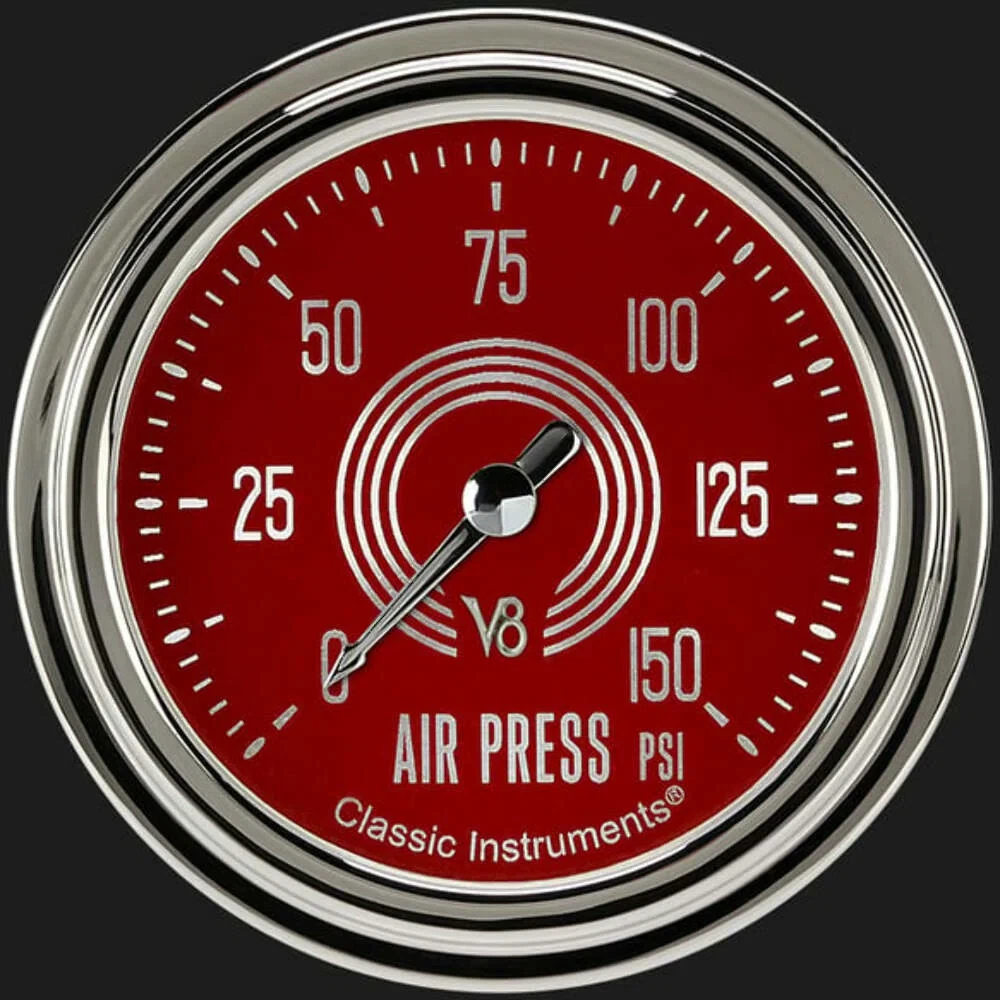 V8 Red Steelie 2 5_8_ Air Pressure Gauge V8RS318SLC